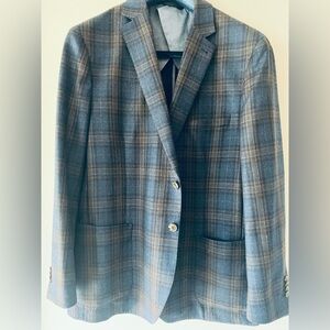 Peter Millar men’s wool sport coat, XL, Brown with blue, EUC.